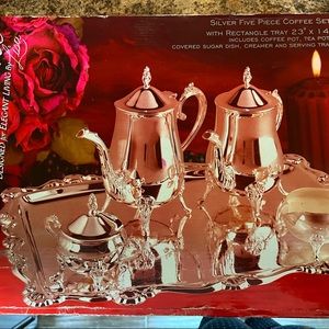 Davco Silver five piece coffee set w/ rectangle tray 23” x 14”